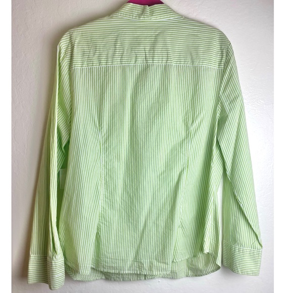 NWT Liz Claiborne Green and White Striped Button Down Blouse - Picture 2 of 2